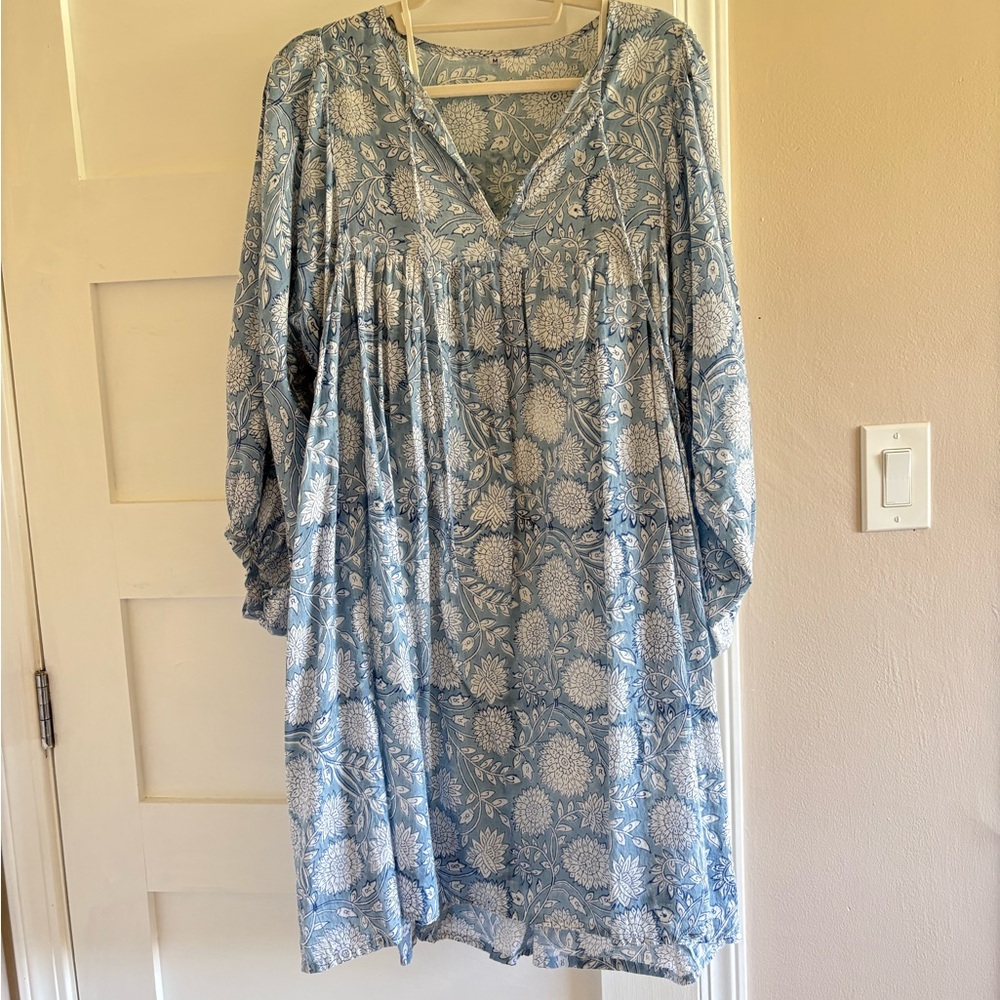 100% cotton block print knee length beach dress M made in India